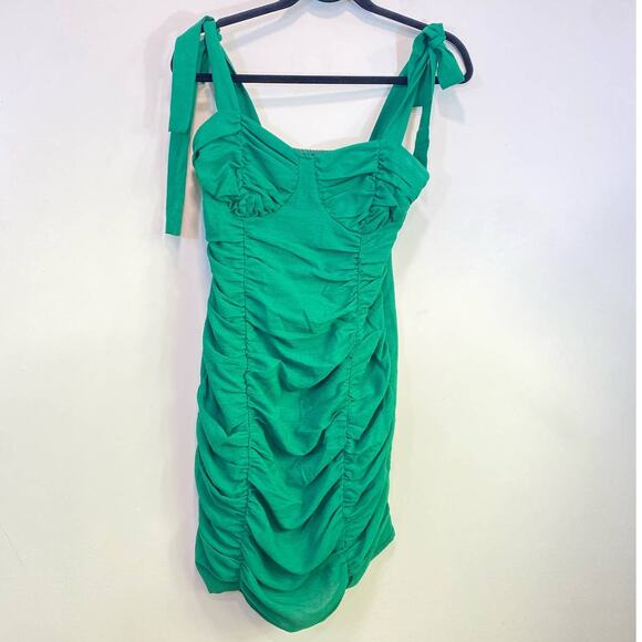 Green PrettyLittle Thing Rouched Dress 6us Bow Detail on Shoulders - Picture 8 of 10